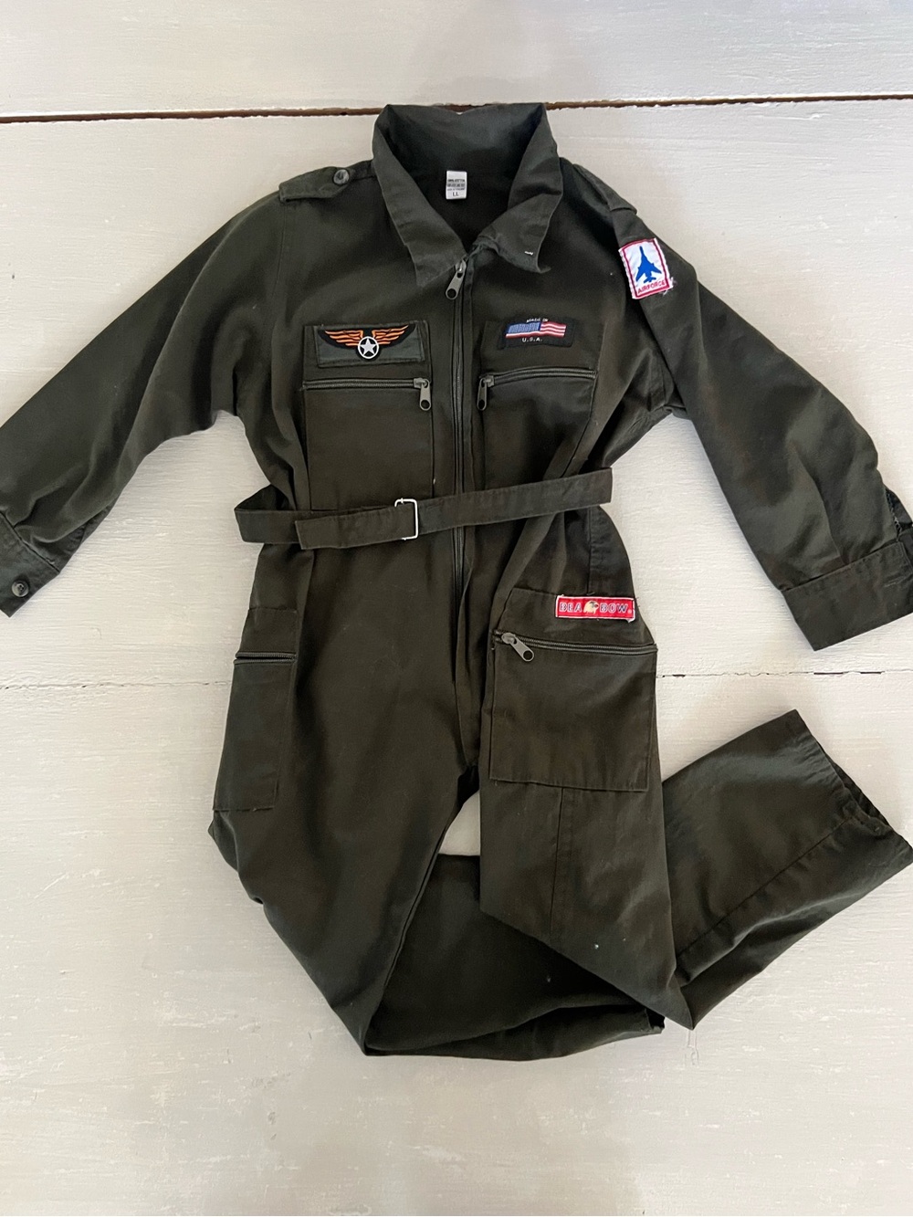 Kids Air Force Pilot Flight Suit Jumpsuit 100% Cotton Olive Green LL Military